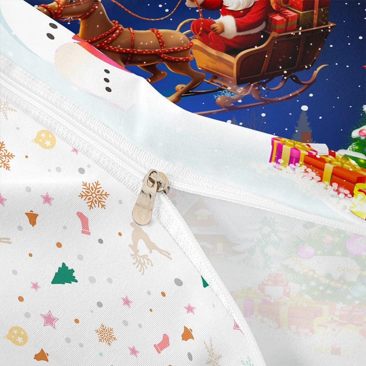 Manfei Christmas Duvet Cover Set Twin Size, Snowman Xmas Tree Print Comforter Cover Santa Claus with Reindeer Bedding Set 2pcs for Kids Girls New Year Theme Bedspread Cover,1 Pillowcase,No Comforter