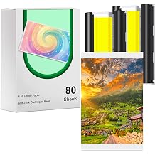 80 Sheets Photo Paper and 2 Ink Cartridges Compatible with liene Amber M100 M110 M200 M210 Photo Printer Refill for DHP512 DHP513 Printer