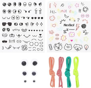 Lantern Art & Craft Kit, DIY Decorating Craft Kits, Cute Cartoon Make a face Stickers, 2 Sheets Embossing Facial Stickers, 3 Pairs of Googly Eyes, 4 Pairs of Multi-Color Strings