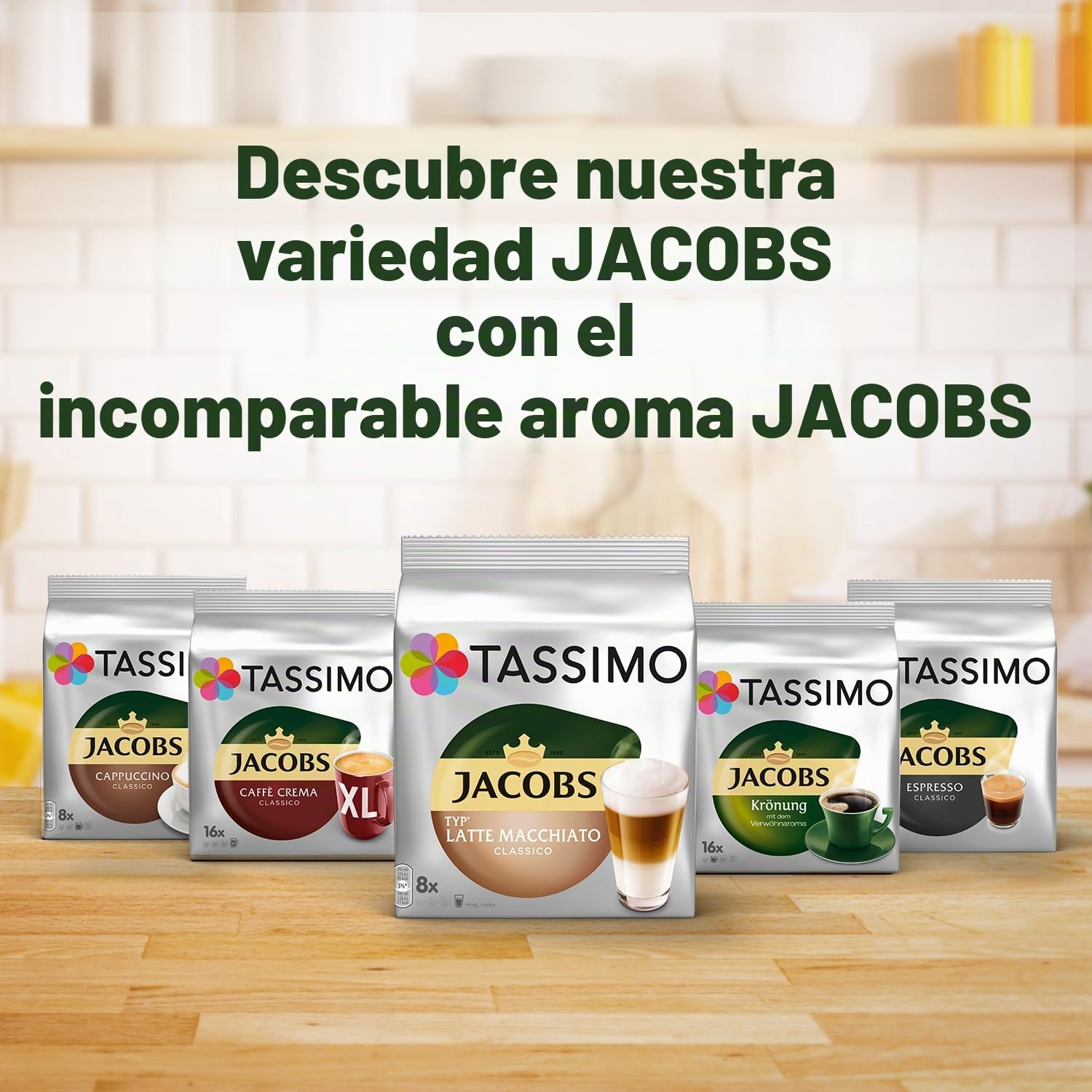 Tassimo Cápsulas de Café Jacobs Cappuccino, Café Molido de Tueste Natural, Café con Leche, Certificado Rainforest Alliance, 5 x 16 T-Discs