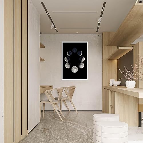 Miniatura 7 de Viokalt Pósteres modernos minimalistas de lienzo de eclipse lunar, fases lunares fundibles, arte de pared, diseño de luna en blanco y negro,