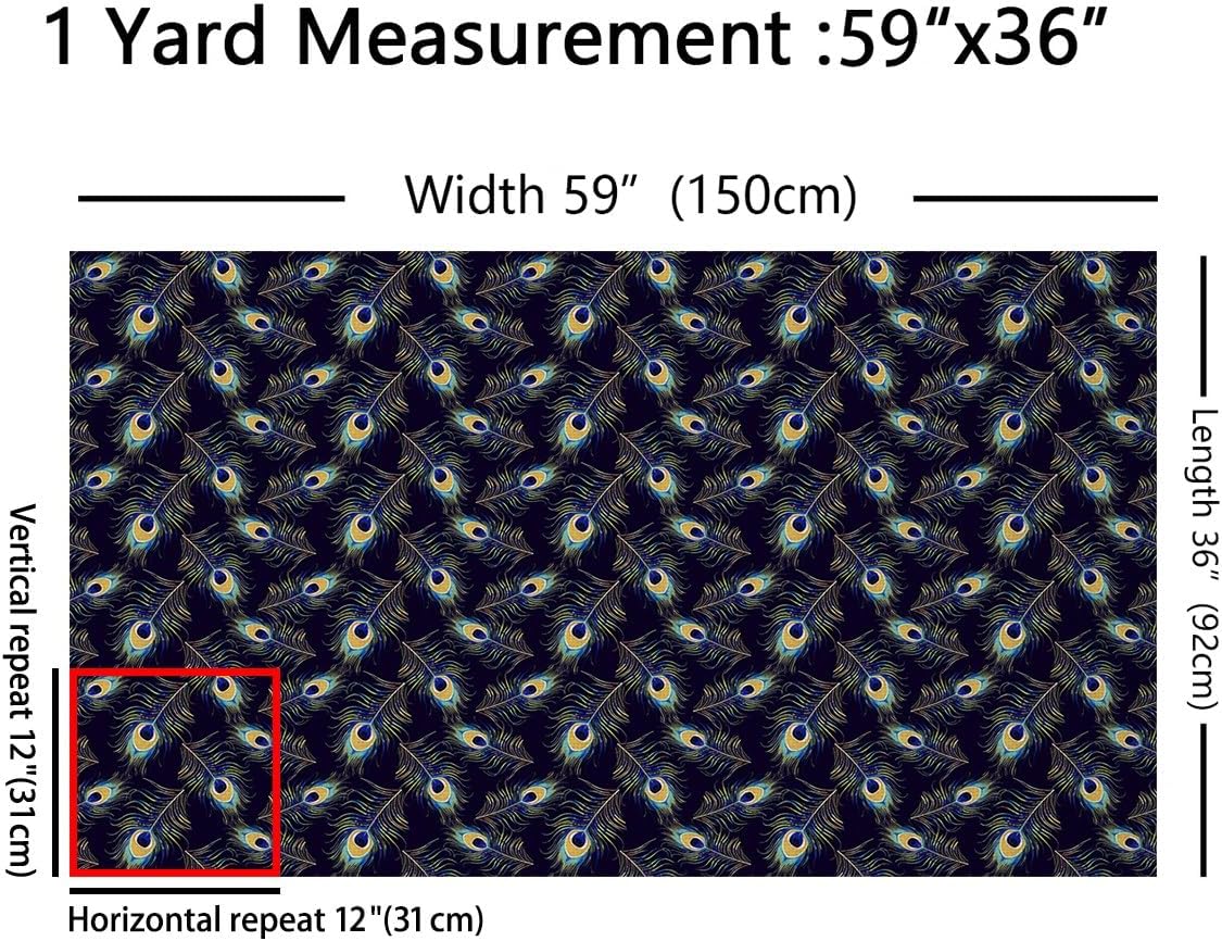 Feelyou Peacock Feather Print Upholstery Fabric, BOho Style Decorative Fabric for Upholstery & DIY Projects, Bird Feathers Element, 3 Yard, Blue Green