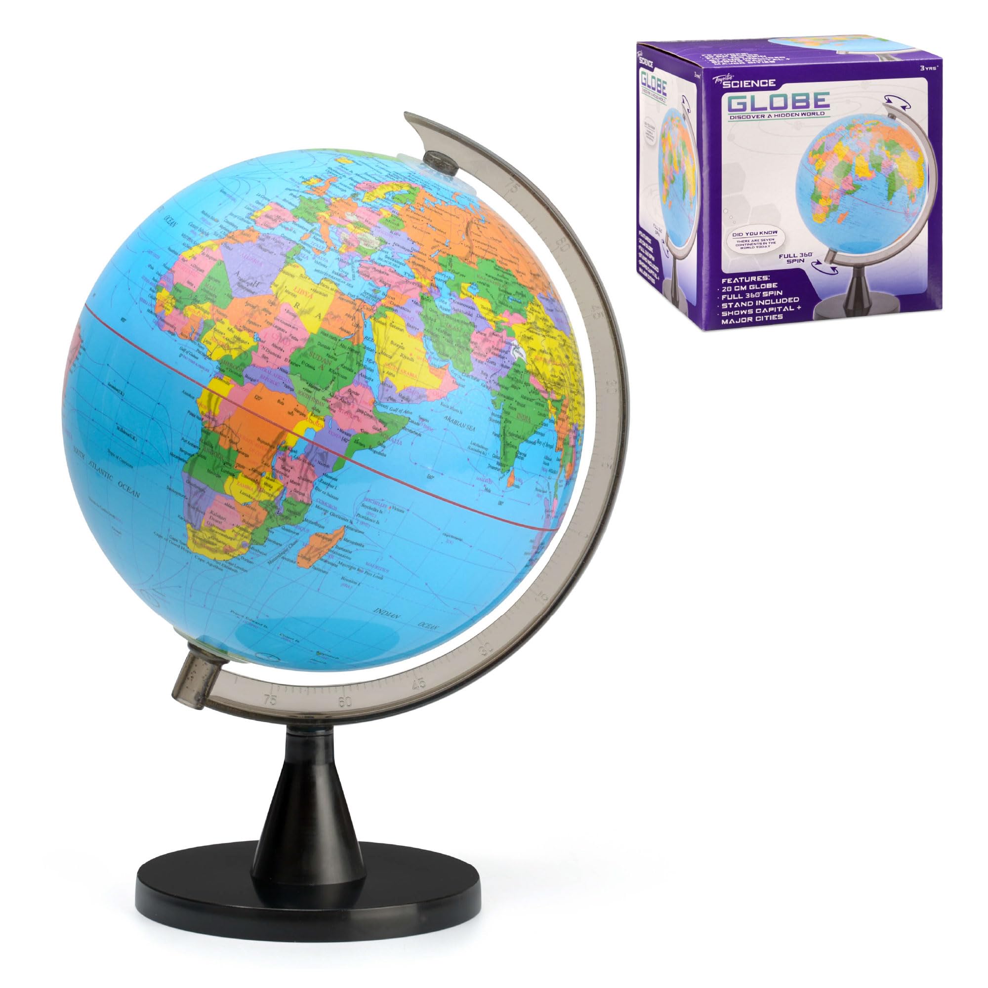 Toyrific World Globe for Kids, Educational Rotating Children Map with Stand, Small, Plastic