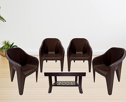Binani Armchair and Table Combo - Indoor and Outdoor Furniture Set (Futura & Vegas, Brown, Set of 4 Chairs)