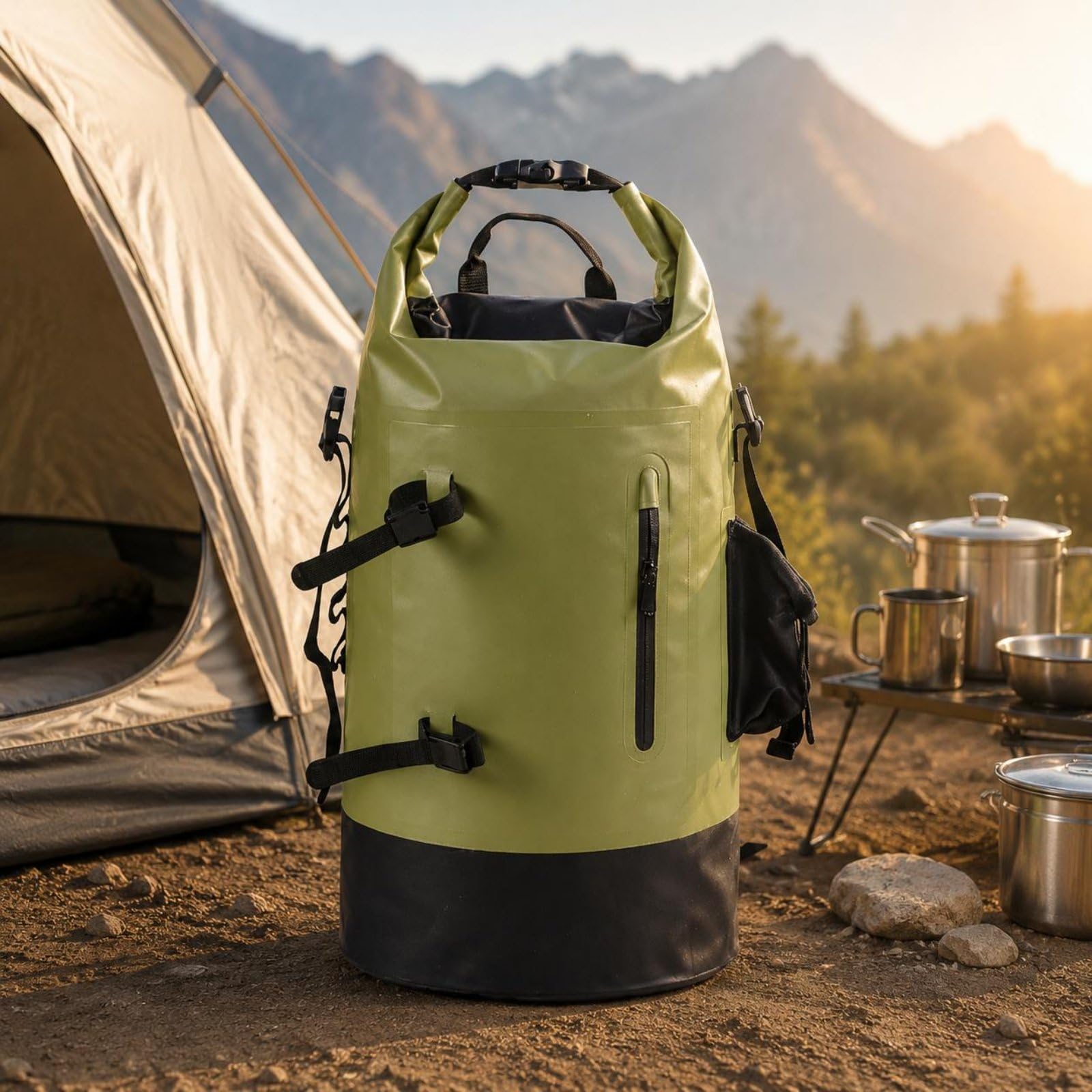 Zaino Impermeabile Outdoor Rotolo Borsa Stagna da Avventura PVC 500D con Chiusura Rotolo E Tasca Frontale Adatto per Canottaggio, Nero, Nero, 32x48x16 Cm, 20L