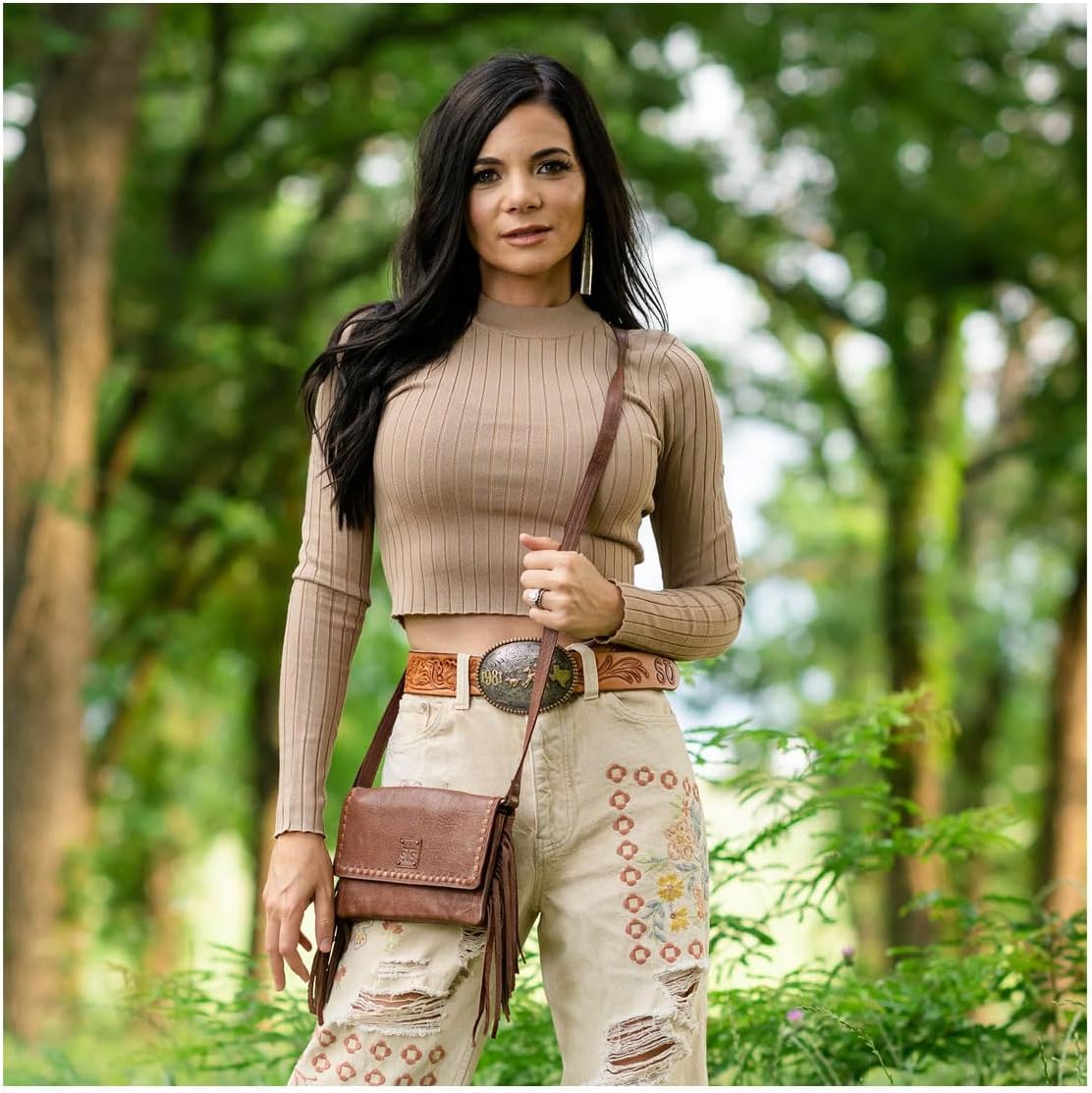 STS Ranchwear Womens Indie Harper Walnut Buffalo Leather Crossbody Bag - Image 2