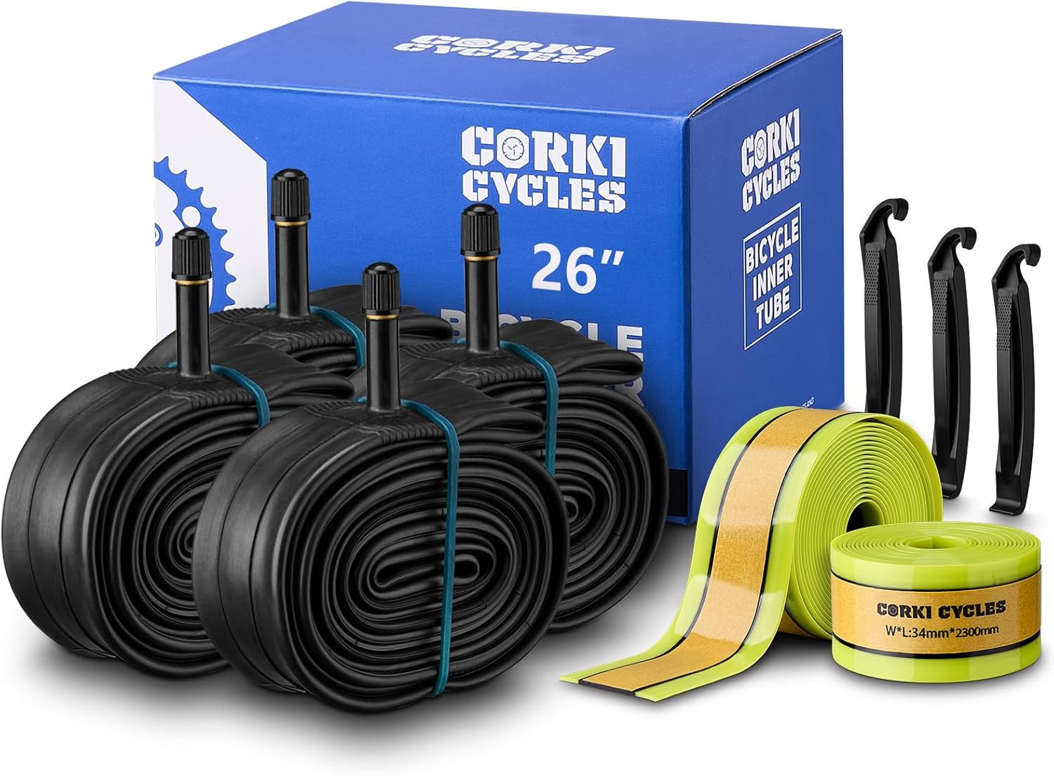 Bike Inner Tubes 26 x 1.75-1.95 Schrader Valve 32mm 4-Pack with Bicycle Flat Protectors 34mm