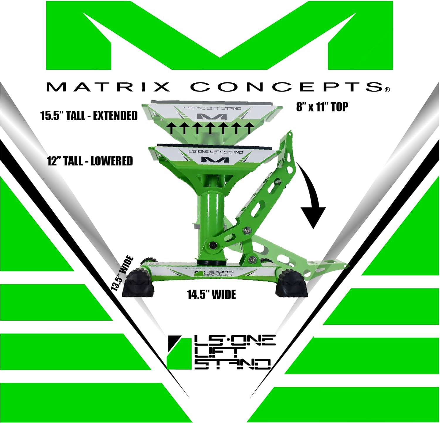 Matrix Concepts LS1 Lift Stand Carbon Steel Construction with a 500 lbs Weight Capacity for Dirt Bikes & Mini Riders Includes Sticker Pack (Green)