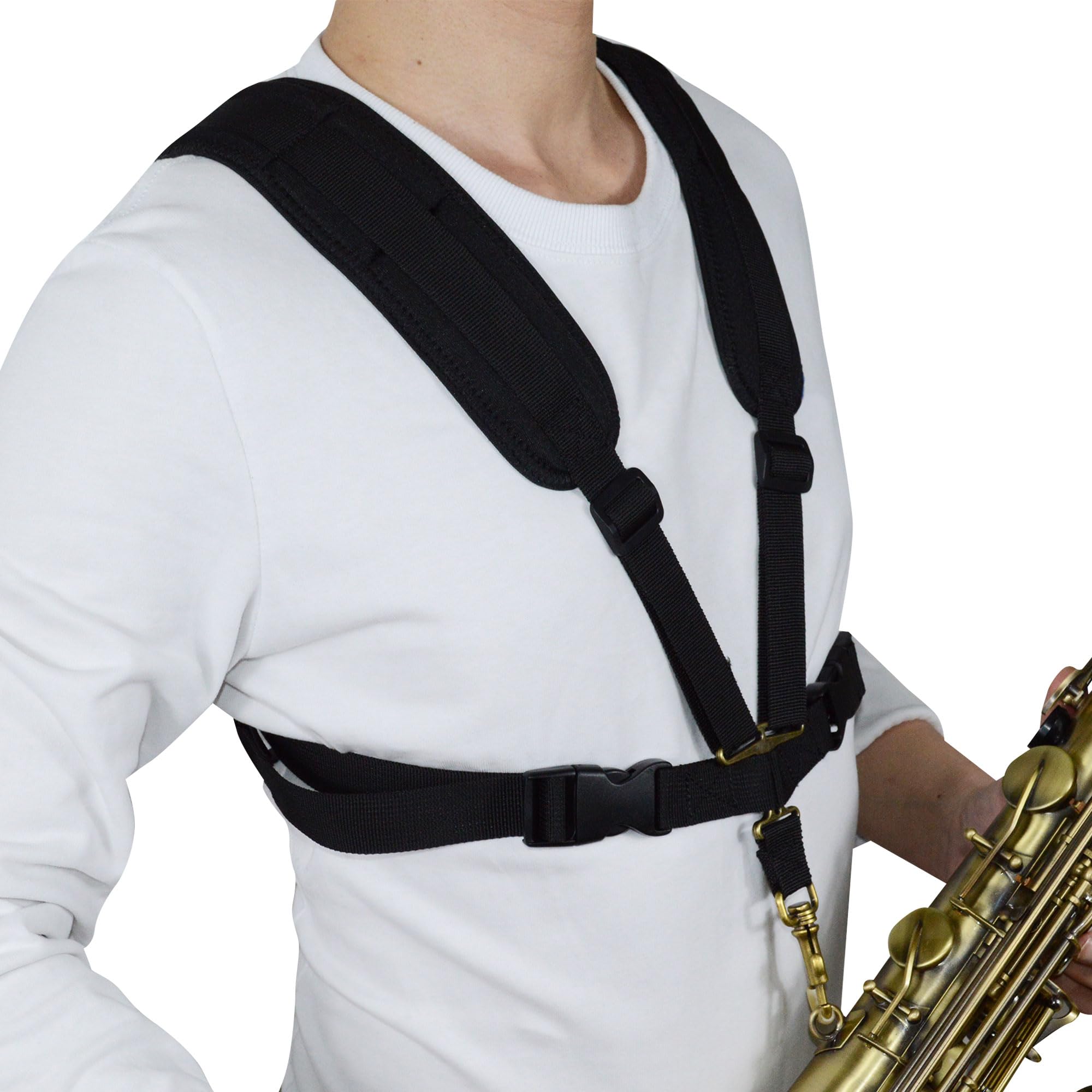 adorence Sangle Saxophone Rembourrée - Sangle Harnais Saxophone Pour Hommes et Femmes - Noir, Moyen