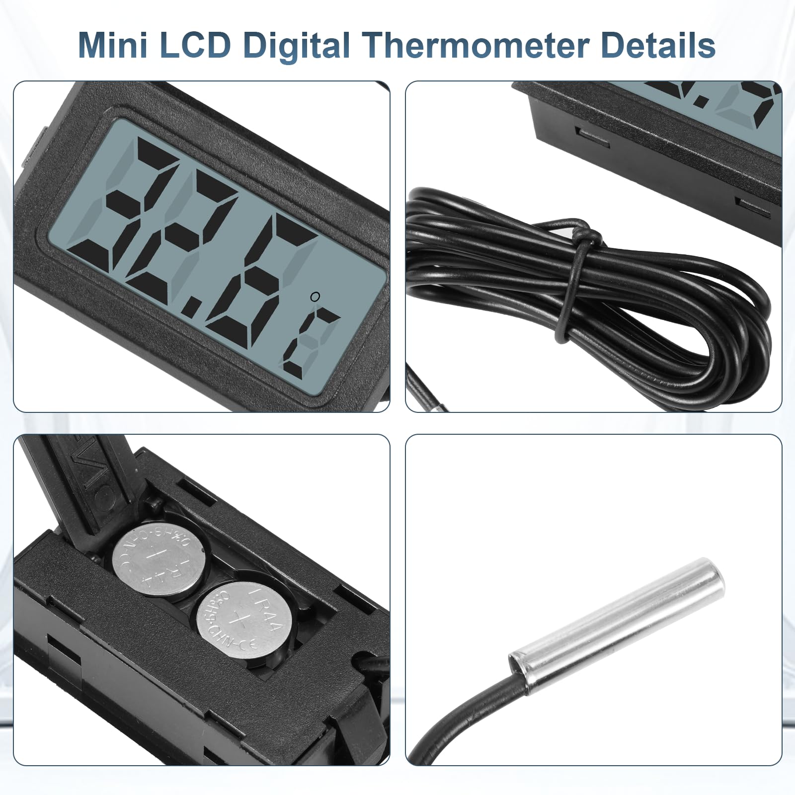 6 termometri digitali LCD da -50 ℃ + 110 ℃, monitor digitale LCD con sensore esterno, monitoraggio della temperatura, termometro con sensore per frigorifero, congelatore, acquario