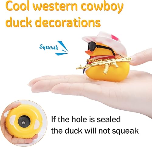 Miniatura 4 de wonuu Decoración de pato de goma para automóvil, accesorios de decoración de tablero de instrumentos de pato vaquero occidental con mini anillo de