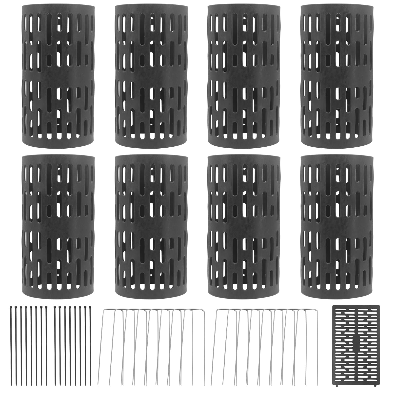 8PCs Tree Trunk Protectors, Comes with 16 Zip Ties and U-Shaped Nails, 34cm Height Weather-Proof Plastic Tree Guards, Expandable Nursery Mesh Tree Bark Protector, Trees Protectors for Garden (Black)