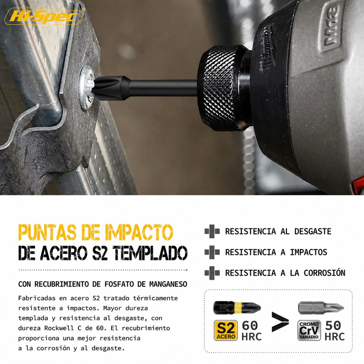 Hi-Spec Juego de Puntas de Impacto para Taladro Destornillador de 44 Piezas. Brocas para Herramientas Eléctrica con Cuerpo Hex con Maletin de Almacenamiento