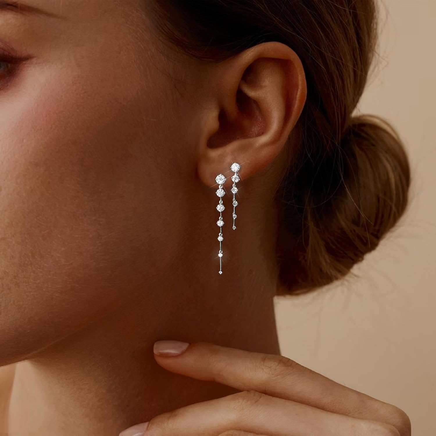 Lunvky 14K Gold Plated Dangle Earrings for Women Dainty Silver Drop Earring Trendy Long Dangling Wedding Bridesmaid Hoop Diamond Crystal Cute Earring Prom Jewelry Graduation Gifts