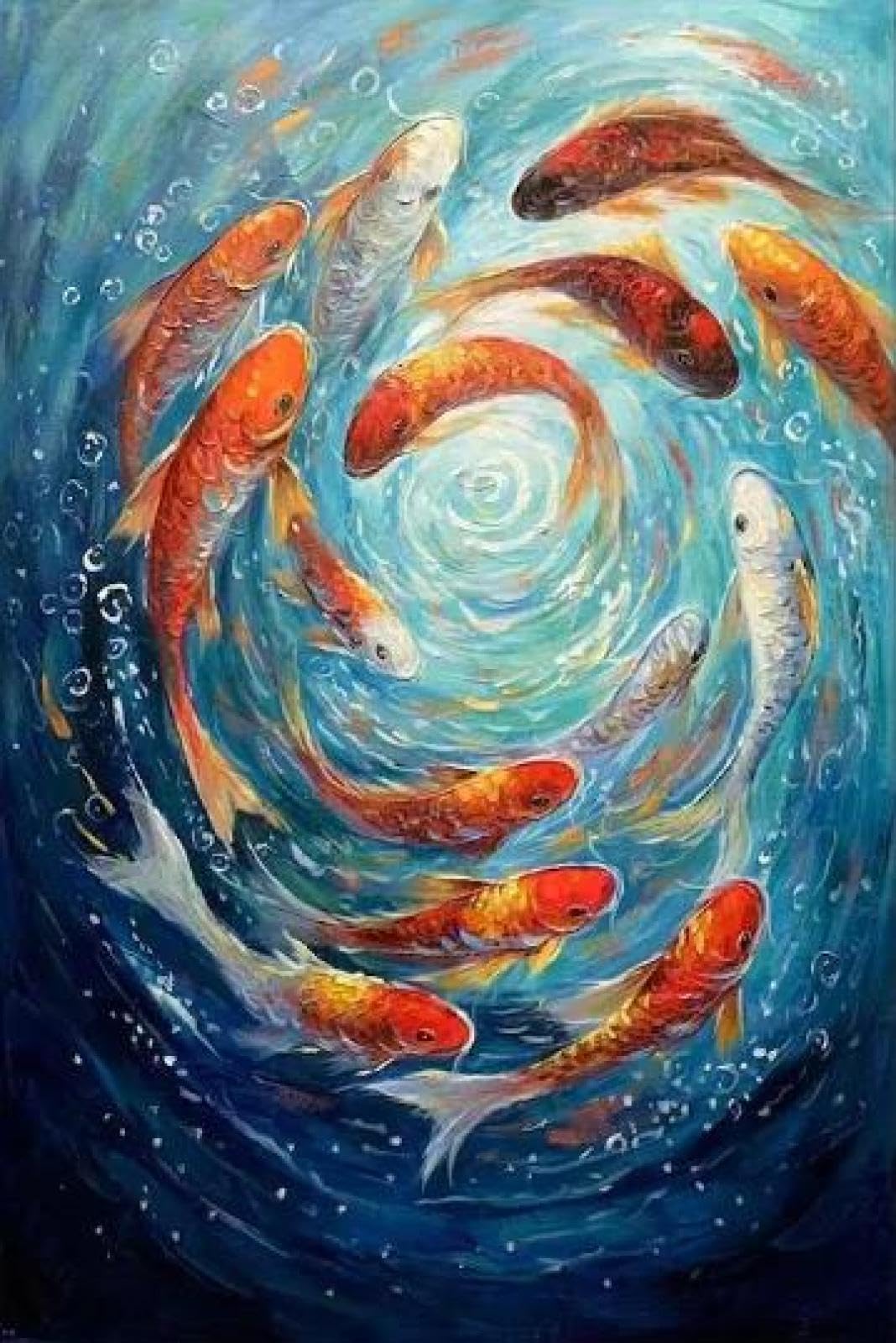 Baibexing Abstract Blue School Of Fish Canvas Painting Texture Underwater World Fish School Wall Art Posters Prints Home Decor A12 40X50Cm Unframed