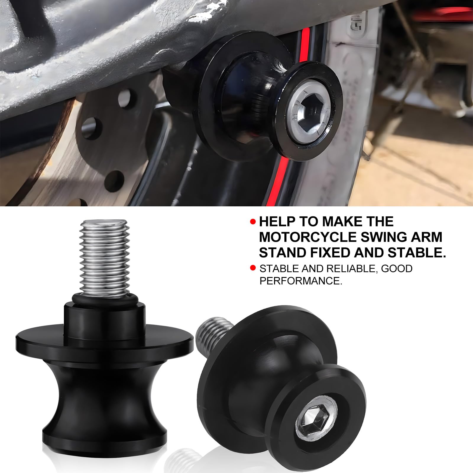 LPZMPZ Brazo Oscilante Motocicleta Universal Diabolos para los Caballetes Traseros de Moto, Soporte de Deslizadores Moto, Carrete de Brazo Oscilante M6 M8 M10 (Negro)