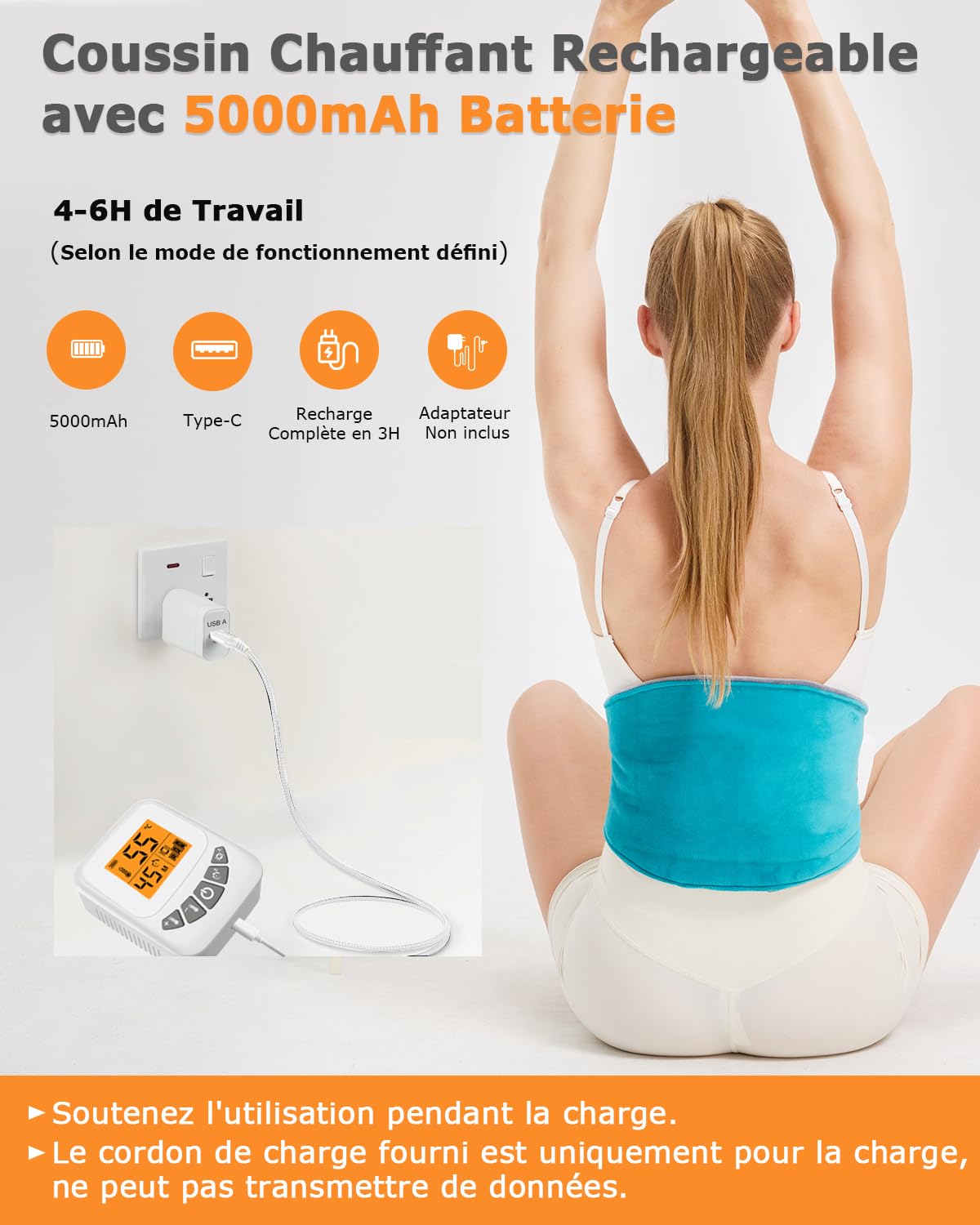 JOBYNA Ceinture Chauffante Vibrante Sans Fil, Coussin Chauffant de Massage, 5000mAh Ceinture Lombaire Chauffante 40-60℃ avec 3 Modes de Vibration, Soulager des Douleurs Lombaires, Abdominales