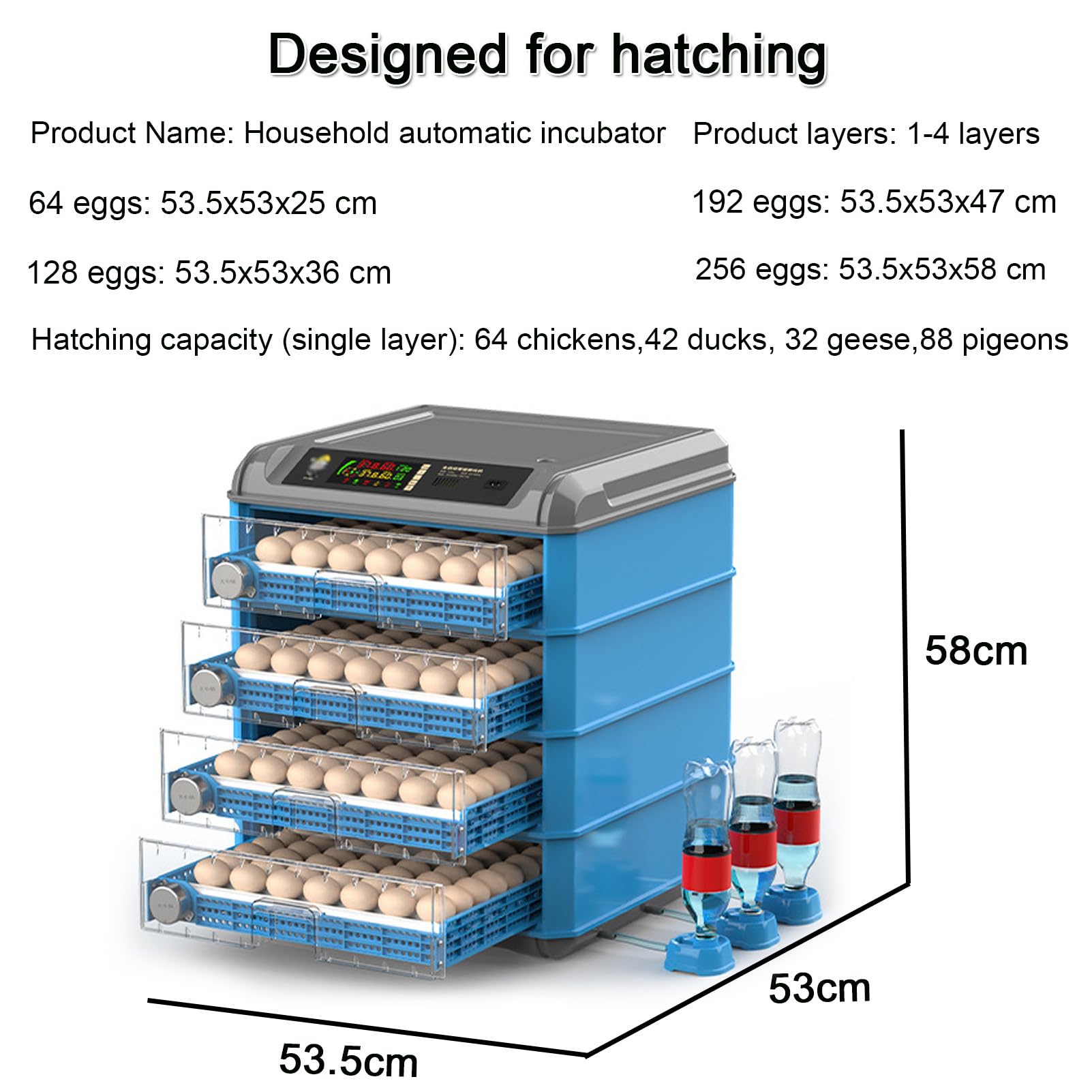 Incubadora de incubación de Huevos Transparentes con Giro automático de Huevos y reposición automática de Agua para Huevos de gallina y Huevos de codorniz,256Eggs