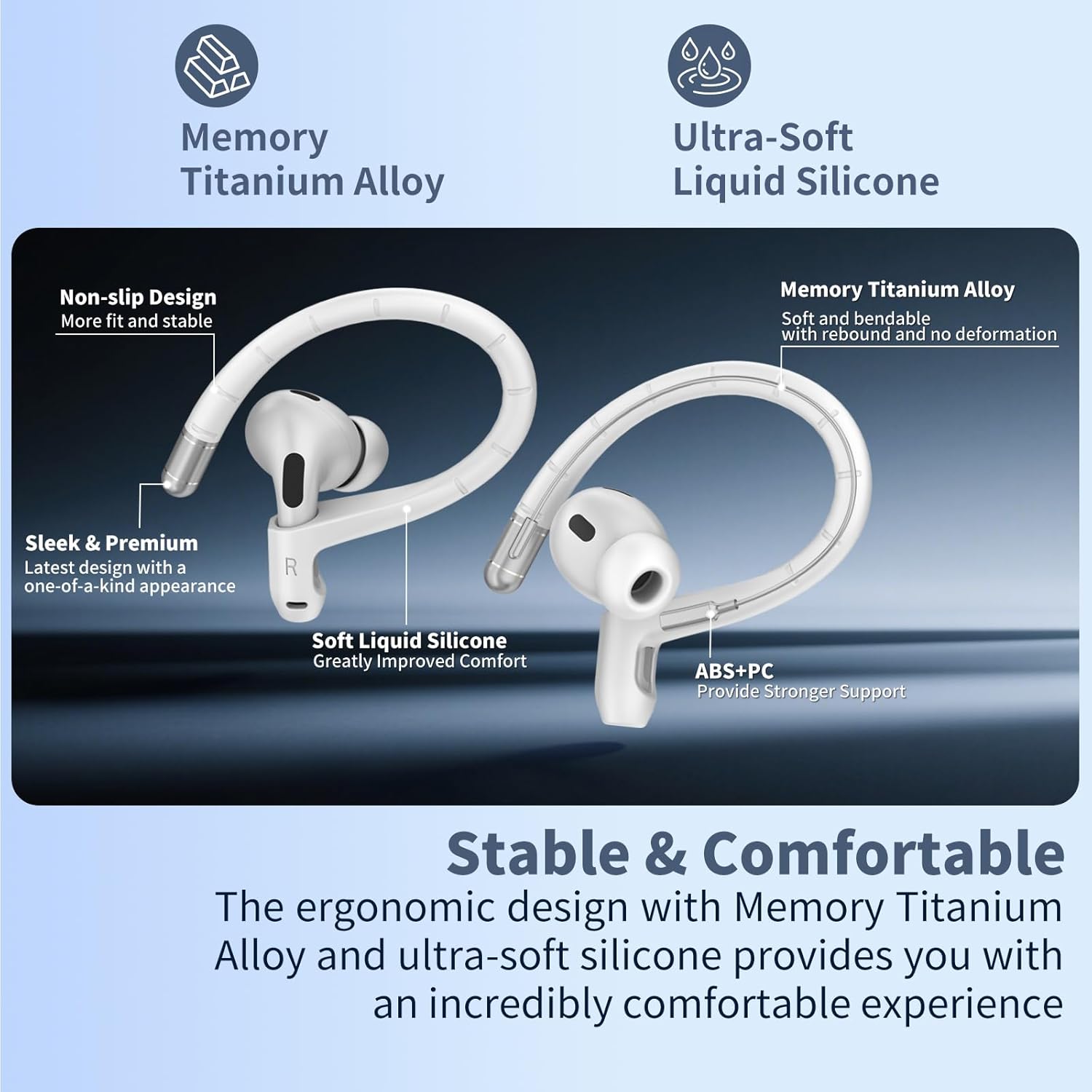 Anti-Slip Ear Hooks for AirPods Pro 2 & AirPod 3 Earbuds [Memory Titanium Alloy],Soft Comfortable Fit | Anti-loss Sports EarHooks Compatible with AirPods Pro 2 Earbuds Accessories with Lanyard (White) - Image 3
