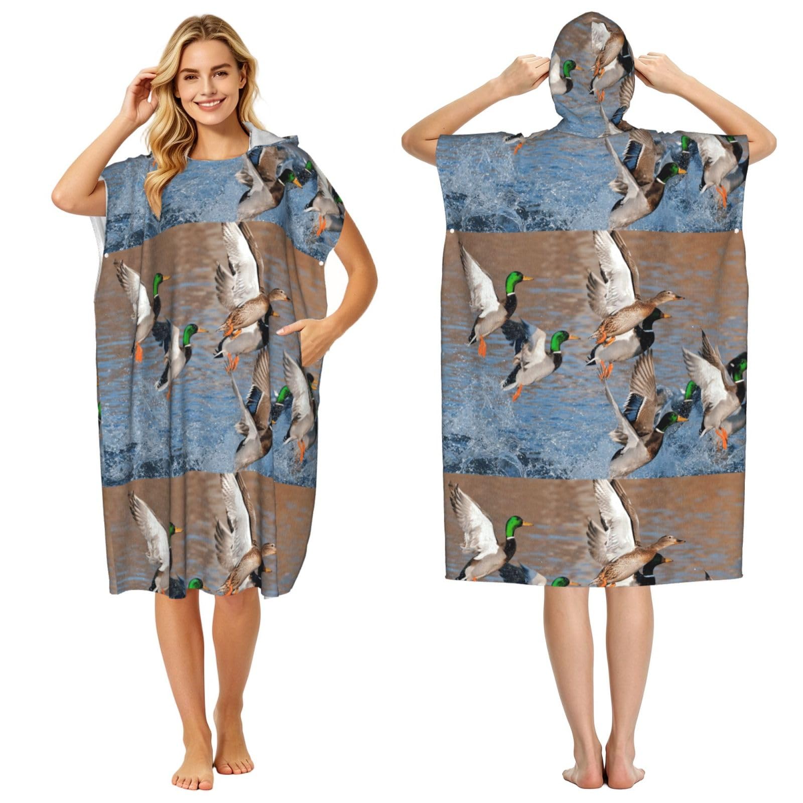 Poadnly Ducks Hunting, Adult Hooded Beach Towel 90 x 110 cm,Changing Bath Robe, Surf Poncho Towel For Women Men
