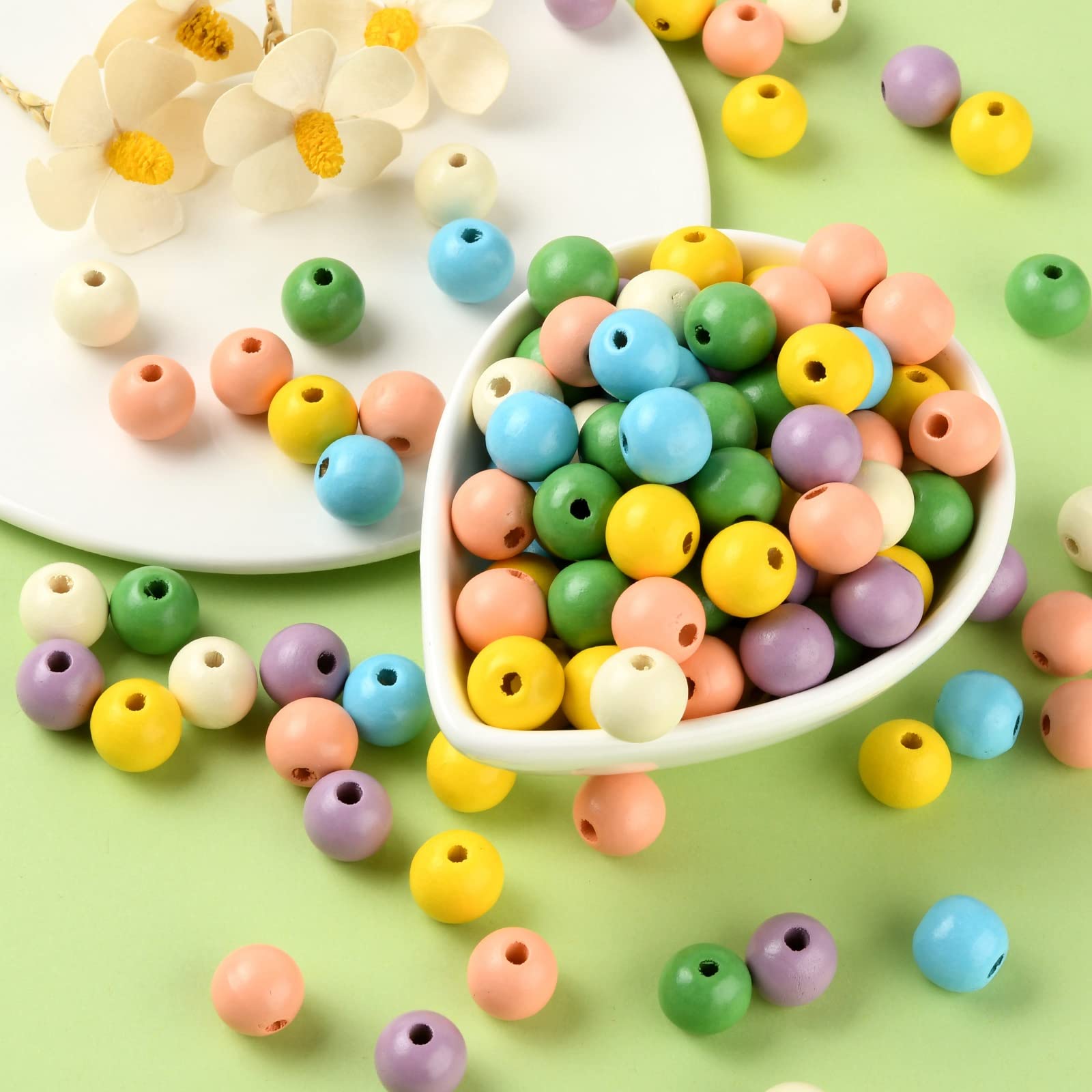 300 cuentas redondas de madera coloridas de 6 mm, macramé, agujero grande, espaciador de bolas de madera, cuentas sueltas con agujero de 2 ~ 3 mm para manualidades, joyas, pulseras, collares
