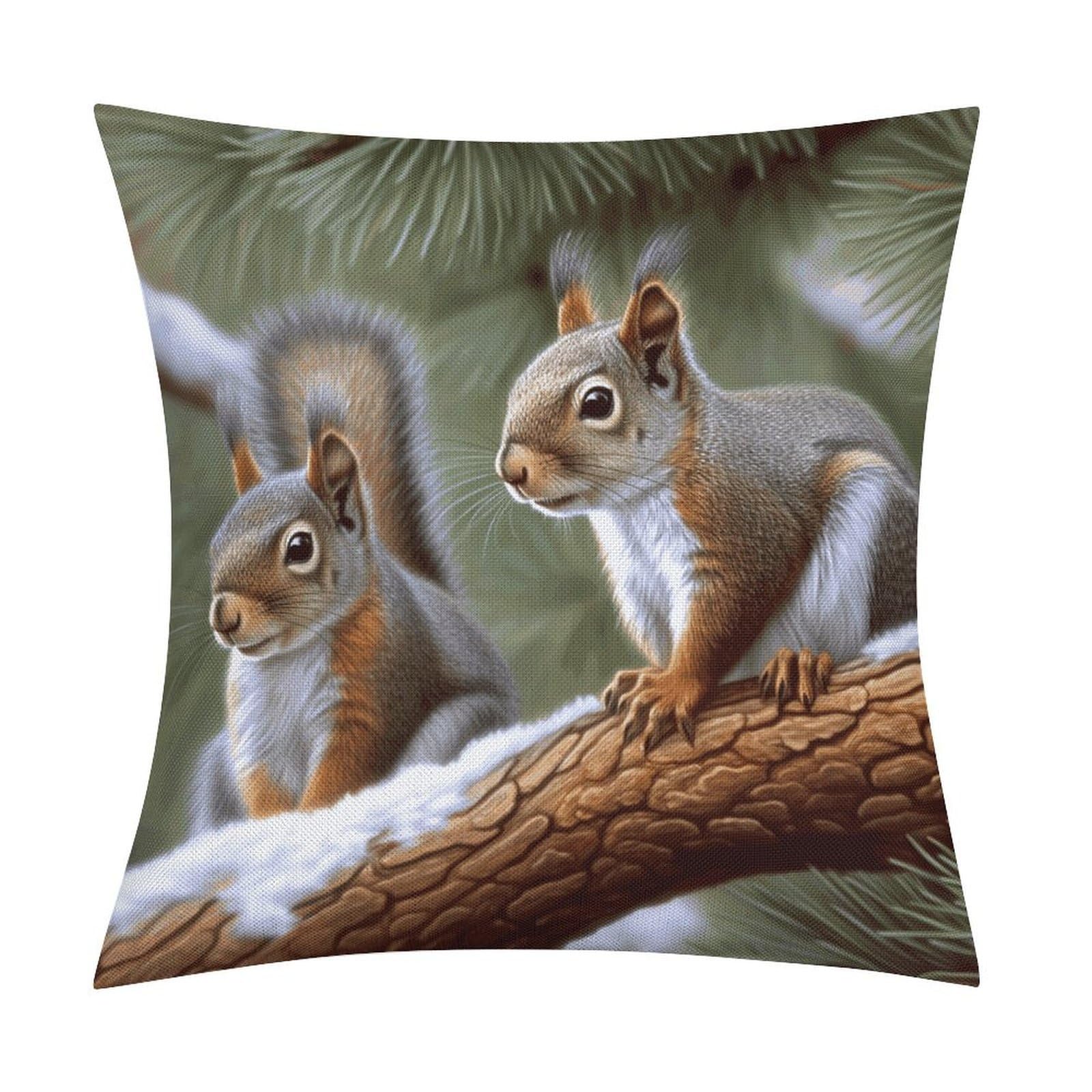 LZQPOEAS Little Squirrel Throw Pillow Covers, Waterproof Faux Linen Pillow Cases with Invisible Zipper, Decorative Square Cushion Covers for Sofa Couch Living Room Bedroom 18x18 Inch