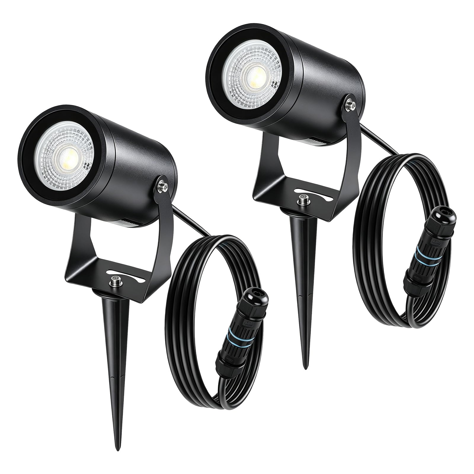 CPROSP 2PCS Faretti da Giardino Gu10, 5W 3000K Bianco Caldo LED | Faretti da Esterno con Picchetto Esterno; Faretto Giardino con Connettore Impermeabile; per Terrazza, Vialetti, Laghetto IP65