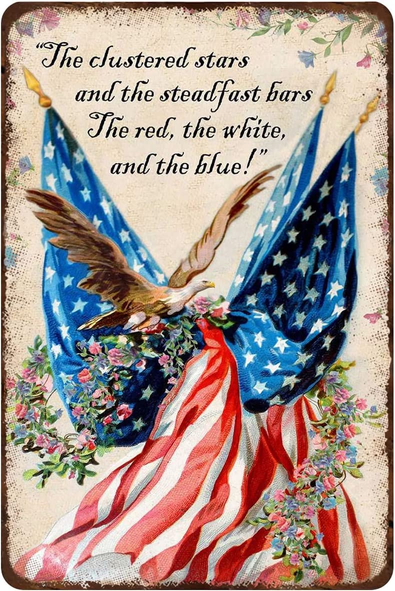 Nostalgic Vintage Metal Wall Décor 8 X 12 Inches America Eagle The Clustered Stars, and The Steadfast Bars, The Red, The White Vintage Tin Sign for Bedroom Living Room Classroom Rustic Decor Metal Pl