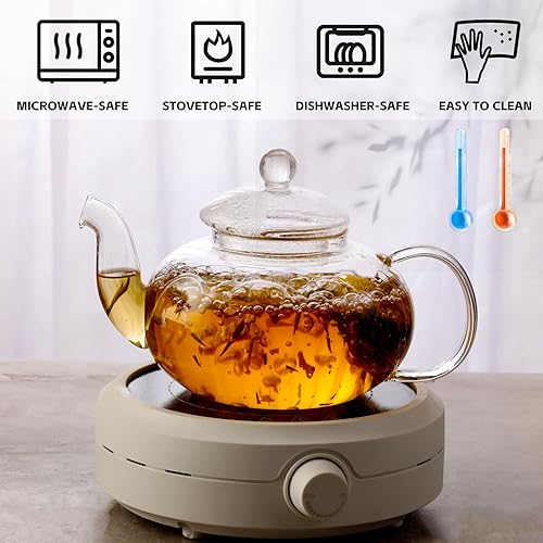 Miniatura 6 de Juego de tetera de cristal 27 onzas  271fl oz hervidor de vidrio seguro para estufa con 6 tazas de té pequeñas de doble pared e infusor de té suelto