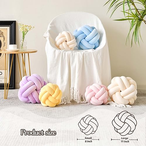 Miniatura 8 de Uvvyui Bola de almohada de nudo, almohadas anudadas suaves de color rosa intenso para decoración del hogar, almohada redonda de felpa hecha a mano,