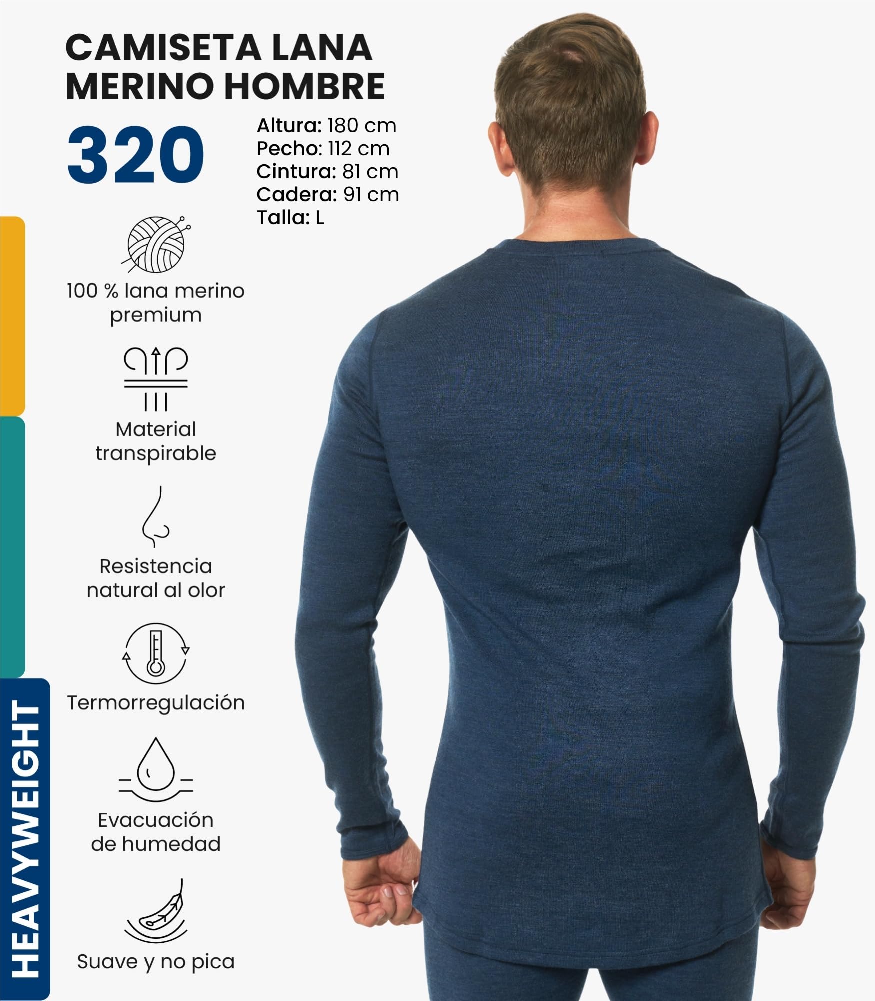 Merino.tech Camiseta Lana Merino Hombre - Deportiva Ropa Térmica 100% Lana Merino Ligero, Medio, Pesado con Calcetines