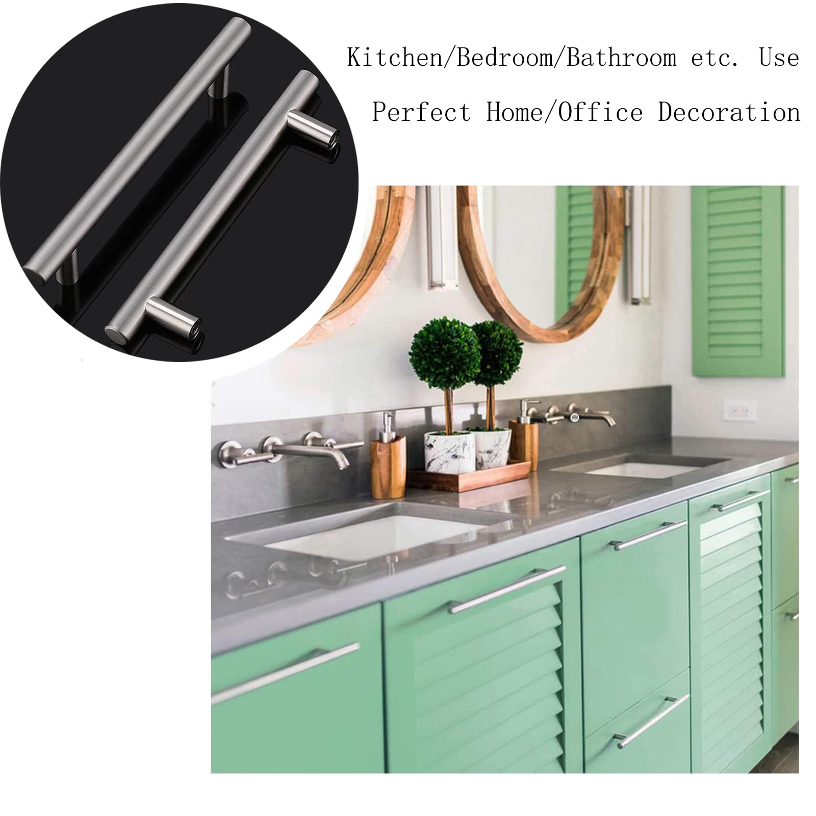 SRHIMEOS Lot de 2 Poignées de Porte de Placard en Acier Inoxydable Entraxe pour Porte d'armoire Poignées de Porte de Cuisine avec Vis(Argent) (Hole Distance 64mm)