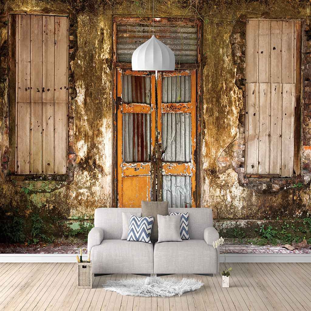 Papier peint auto-adhésif 3D 200x140 cm poster mural maison délabrée
