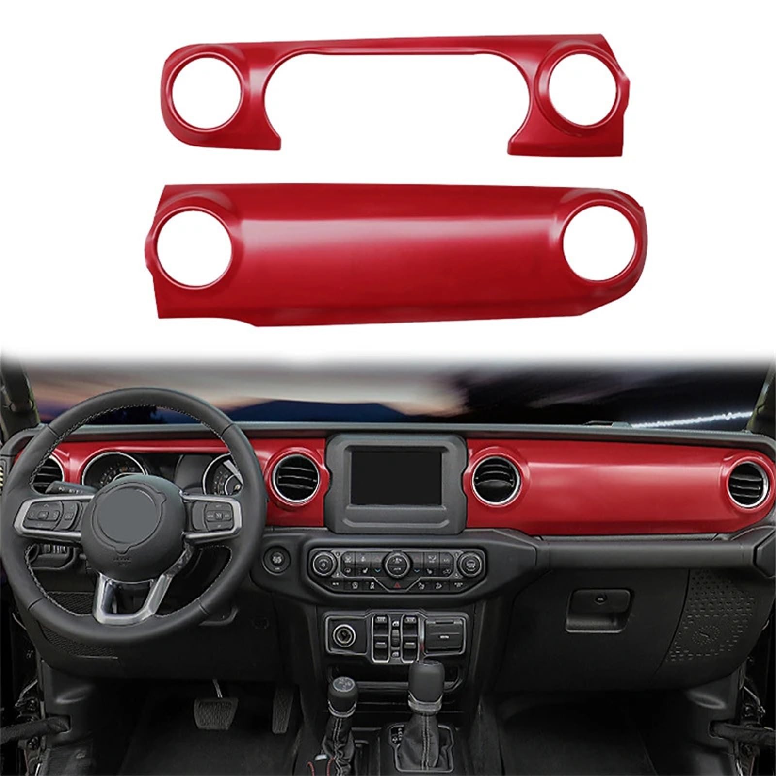 Folia na panel‌ Okleina skrzynia biegów‌ Osłona panelu sterowania deski rozdzielczej samochodu Rama wewnętrzna Listwy dekoracyjne pasujące do Jeep Wrangler JL 2018-2021(Matte Red)