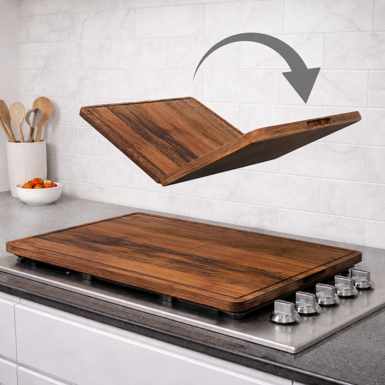 BOARDWELL - Extra Large Foldable Stovetop Cover Cutting Board – Double-Sided 29" x 21" Collapsible Noodle Board – XL Prep, Charcuterie Sink Cover | Acacia Wood