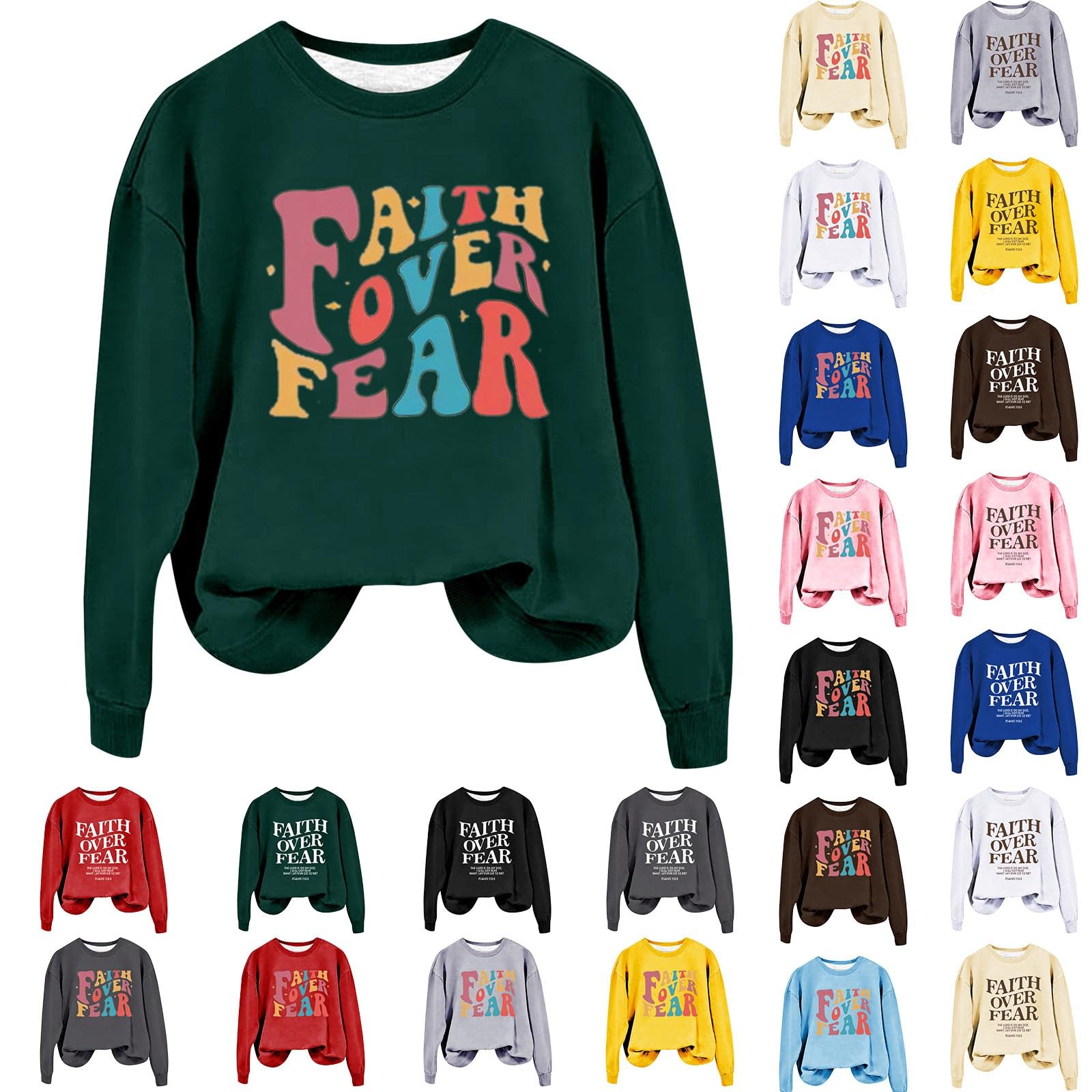 Sweatshirt For Womens Fashion Faith Over Fear Print Long Sleeve Shirts Oversized Crewneck Loose Pullover