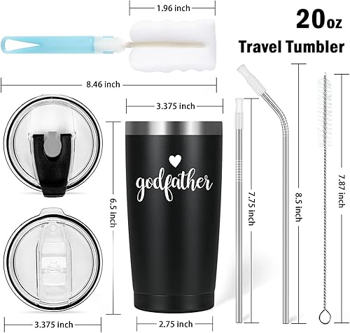 Miniatura 7 de Regalo de padrino, vaso aislado de acero inoxidable con tapa, regalos para padrino de parte del ahijado, regalos de Navidad para el día del padre,