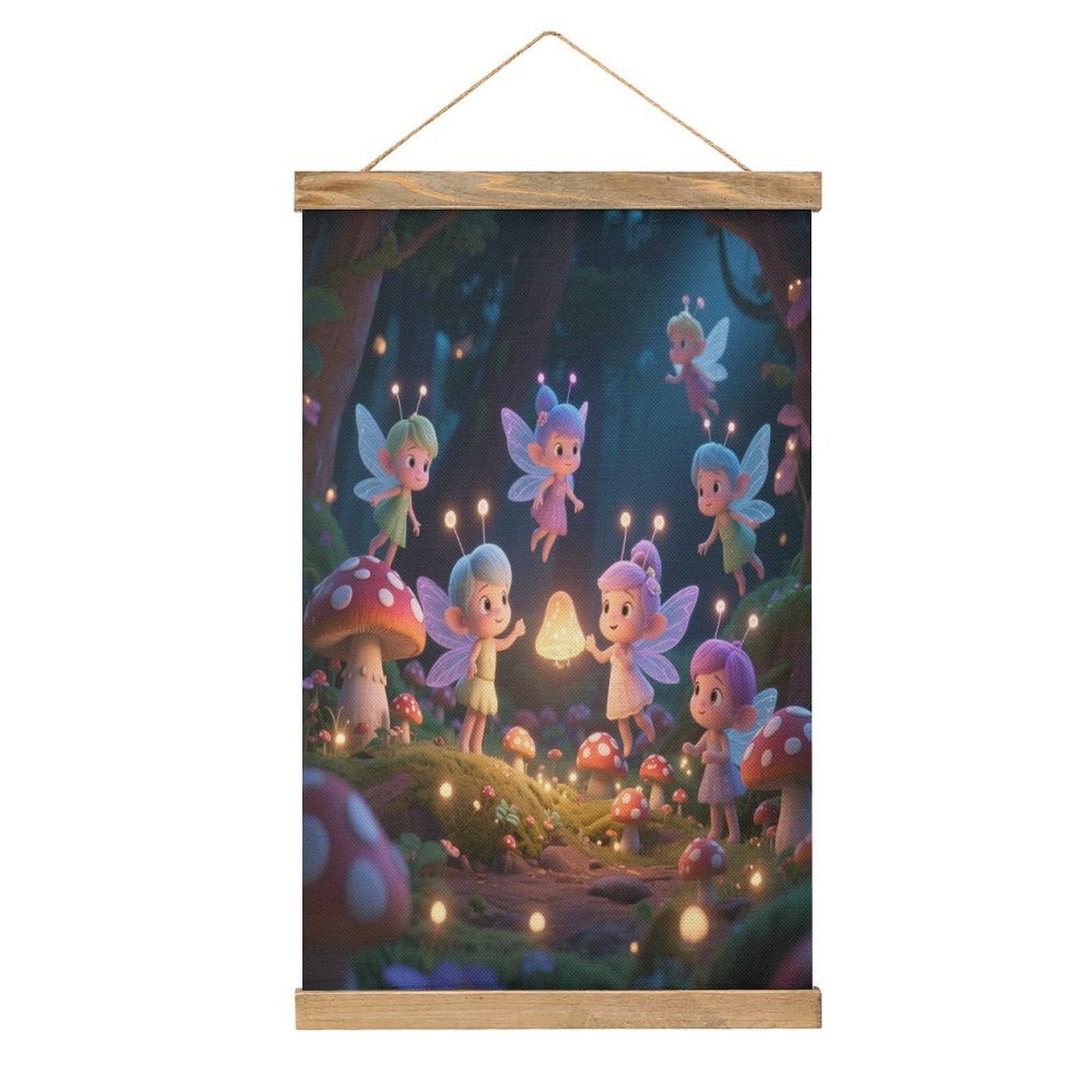 VstaDank Fairies in Mushroom Forest Linen Hanging Painting Vintage Canvas Wall Art Poster Reading Nook Corner Decor Retro Wall Decor Prints for Library Reading Room Home 13.2 X 20.47 Inch