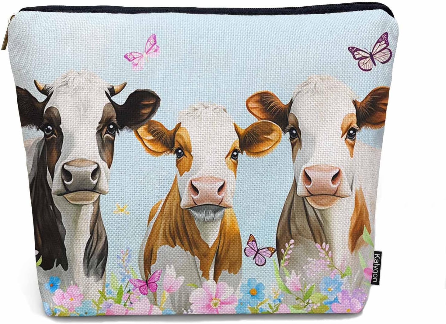 Cow Makeup Bags Makeup Organizer, Farm Cows Cute Milk Cattle Flowers Flax Toiletry Bags Travel Cosmetic Bag Makeup Purse Pouch Skincare Bag Wallet Bags For Women Female Mom Daughter