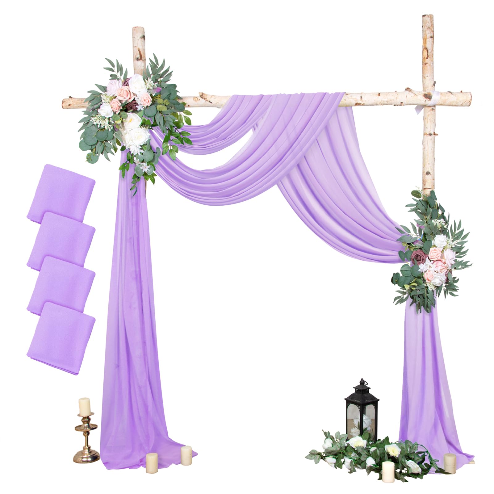 AMZLOKAE Wedding Arch Draping Fabric Lavender Sheer Curtain Backdrop - 4 Panels 29" x18ft Light Purple Chiffon Scarf, Drapery for Bridal Showers,