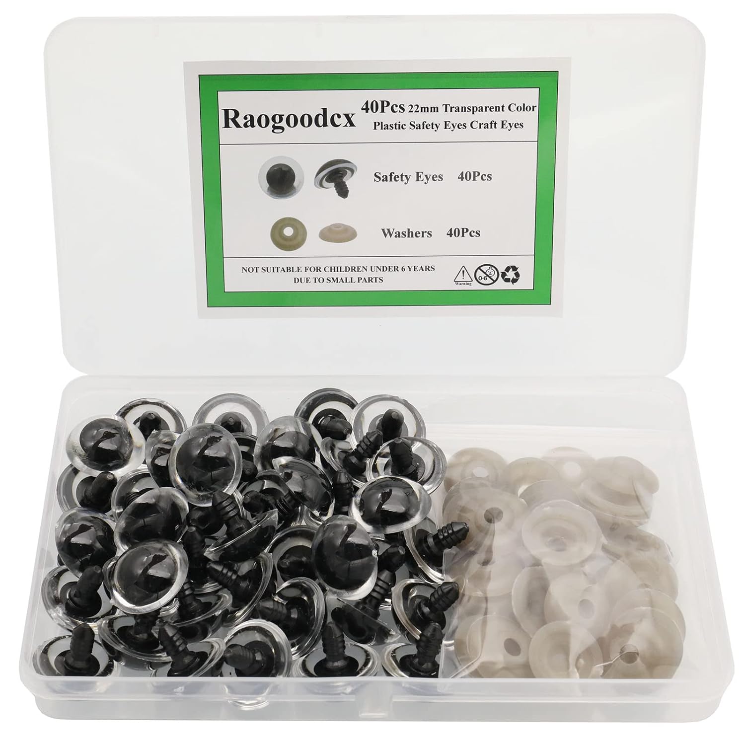 40Pcs 22mm Large Transparent Color Plastic Safety Eyes