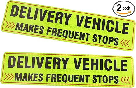 2PCS Delivery Vehicle Car Sticker, Reflective Delivery Driver Safety Warning Signs for Cars Door and Bumper, Self Adhesive Frequent Stops Sticker for Drivers,Car Accessories (Style A-Adhesive)