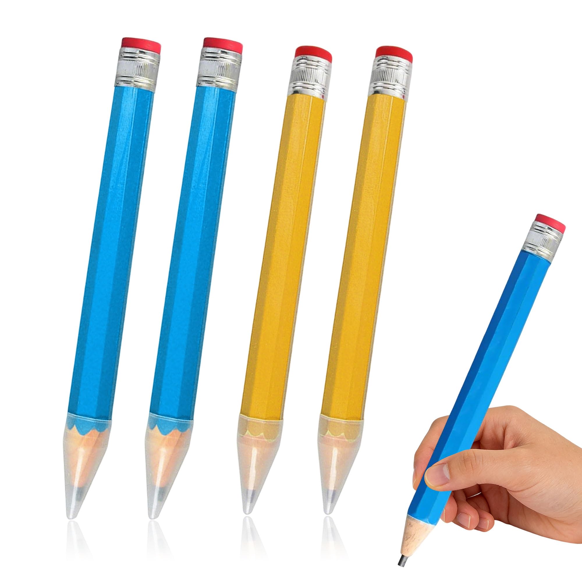 MEKEET 4PCS Giant Pencil Large Wooden Pencil Novelty and Funny Wooden Jumbo Pencils Versatile for Kids School Home Office Drawing Writing Painting Party Favors Prop Gifts Decor (Yellow and Blue)