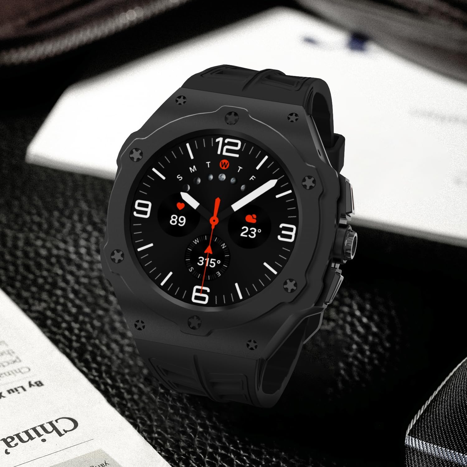 Luxury Aluminum Case with Band for Samsung Galaxy Watch Ultra and Ultra 2 47mm, Rugged Military Protective Metal Face Cover with Tactical Strap for Men, Black - Image 7