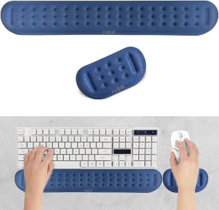 Keyboard Wrist Rest Pad and Mouse Wrist Rest Pad, Soft Memory Foam Ergonomic Hand Wrist Support for Computer, PC, Laptop, Comfort with Massage Hole for Productive Typing and Gaming (Midnight Blue)