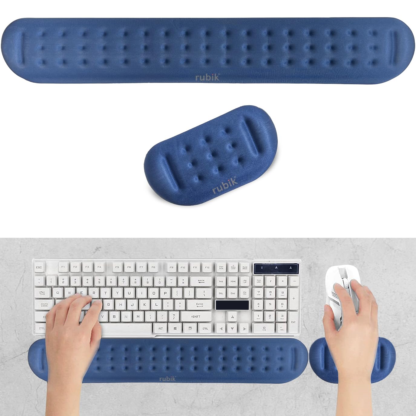 Keyboard Wrist Rest Pad and Mouse Wrist Rest Pad, Soft Memory Foam Ergonomic Hand Wrist Support for Computer, PC, Laptop, Comfort with Massage Hole for Productive Typing and Gaming (Midnight Blue)