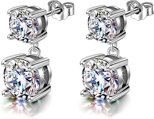 HIGHSPARK 925 Silver Solitaire Dangle Earrings for Women | 92.5 Sterling Silver and Diamond like Brilliance Sparkling Zirconia for that Stunning Shine | Lovely Gift