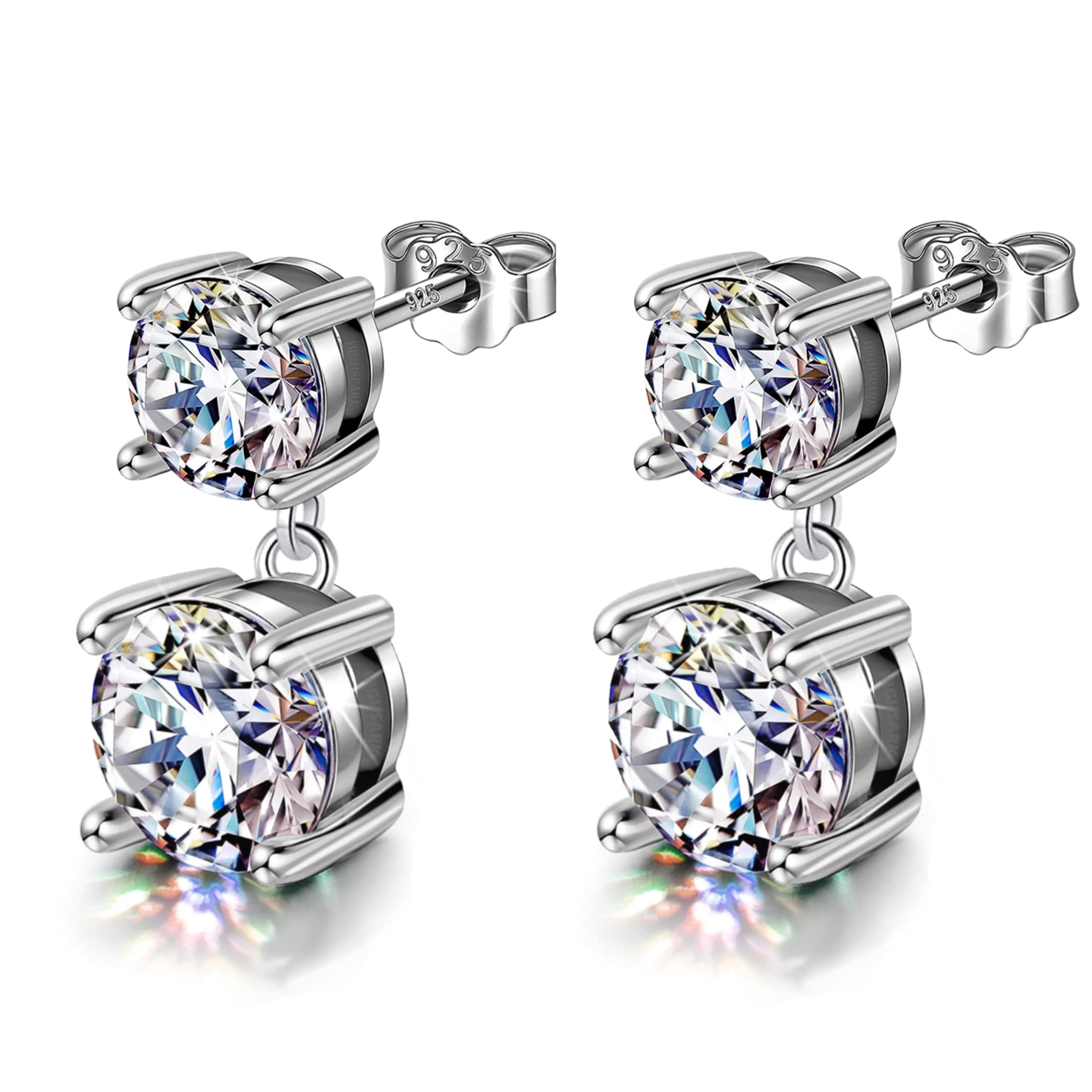 HIGHSPARK 925 Silver Solitaire Dangle Earrings for Women | 92.5 Sterling Silver and Diamond like Brilliance Sparkling Zirconia for that Stunning Shine | Lovely Gift - Dangle Heart (B099FK4NY8) Amazon Price History, Amazon Price Tracker