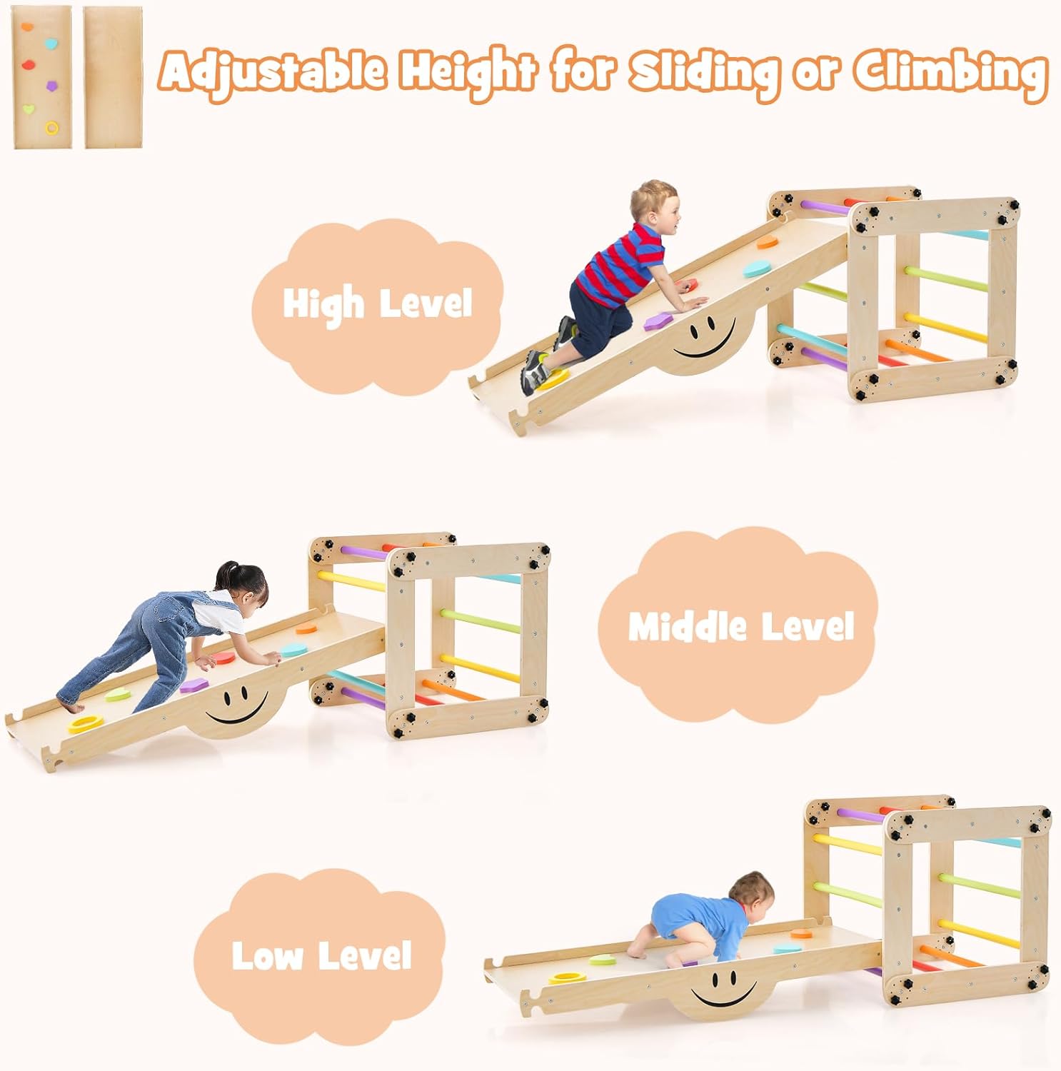 Costzon Climbing Toys for Toddlers, 10 in 1 Foldable Montessori Indoor Wooden Climber Ladder with Reversible Ramp, Multi-Combination Methods, Kids Triangle Climber Play Gym Set for Boys Girls Present