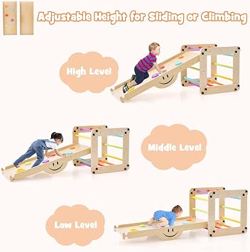 Costzon Climbing Toys for Toddlers, 10 in 1 Foldable Montessori Indoor Wooden Climber Ladder with Reversible Ramp, Multi-Combination Methods, Kids Triangle Climber Play Gym Set for Boys Girls Present